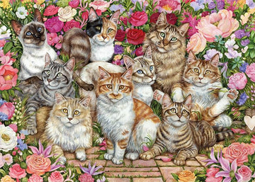 Jumbo 11246 Falcon De Luxe-Floral Cats 1000 Piece Jigsaw Puzzle