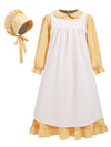 Pioneer Dresses For Girls Prairie Colonial Costume Long Sleeves Laura Ingalls Pilgrim Costume Yellow 7-8Y