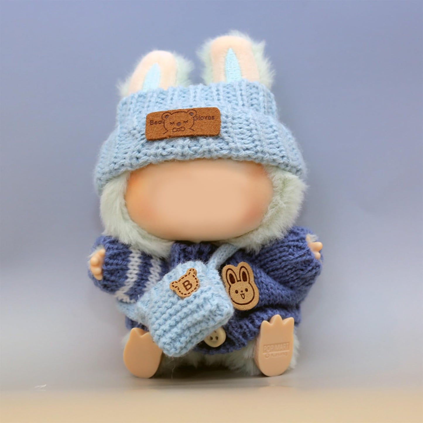 Clothes for LABUBU Doll (NO Doll)  Handcrafted Crochet 3-Piece Accessories for LABUBU 17cm Dolls  enhanced Outfit - Bunny Sweater + Hat + Bag  Cute Clothes for Dress up Unique Style (Blue)