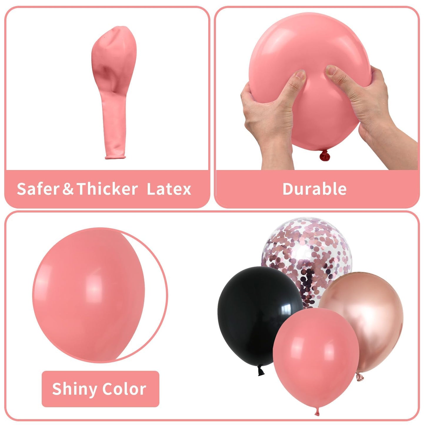 Dusty Pink And Black Balloon Arch Kit, 112 Pcs Pink Rose Gold And Black Balloons Garland With Rrose Gold Confetti Metallic Rose