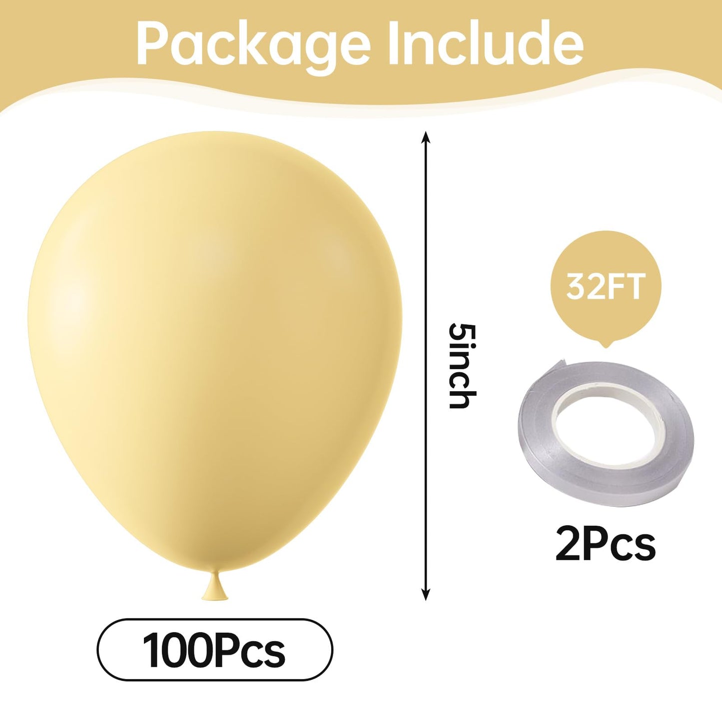 Kalor Pastel Yellow Balloons,100 Pcs 5 Inch Mini Matte Latex Balloons For Balloon Garland Arch, Birthday Decoration, Wedding Party, Baby Shower Decorations