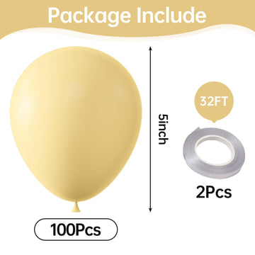 Kalor Pastel Yellow Balloons,100 Pcs 5 Inch Mini Matte Latex Balloons For Balloon Garland Arch, Birthday Decoration, Wedding Party, Baby Shower Decorations