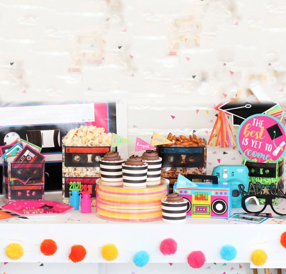 4Es Novelty Cassette Tape Bucket Centerpiece (Pack of 4) 80s Party Supplies, 90s Theme Birthday Party Decoration Cassette Tape