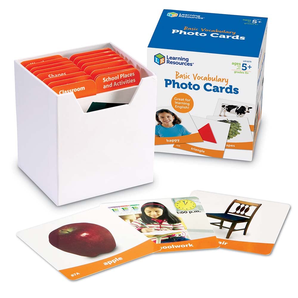 Learning Resources Basic Vocabulary Photo Cards, 156 Multicolor Cards, 3.5” Square, Educational Games for Kids, Ages 5+