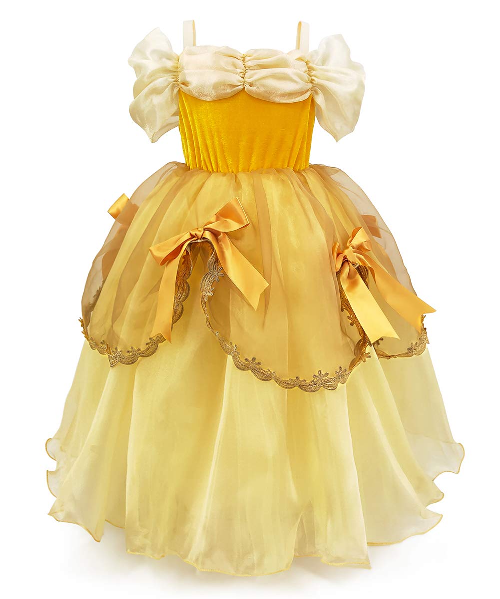 Axaxa Belle Princess Dresses For Girls Belle Costume For Girls Dress Up Clothes For Little Girls Cosplay Halloween Gown Party
