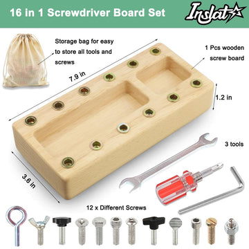 Inslat Montessori Screwdriver Board Set, Wooden Montessori Toys For 3 4 5 Year Old Kids, Educational Screw Board Sensory Learnin