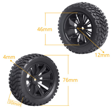 4Pcs 12mm Hex RC Wheels Tires Height 2.99 inch (76mm) for 1/10 On Road and 1/14 1/16 1/18 Scale Models Cars Truck Buggy with Foa