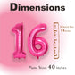 Suwen 40 Inch Hot Pink Large 16 Number Balloons Big Foil Helium Number Balloons 0-9 Jumbo Happy 16Th Mylar Birthday Party Decora
