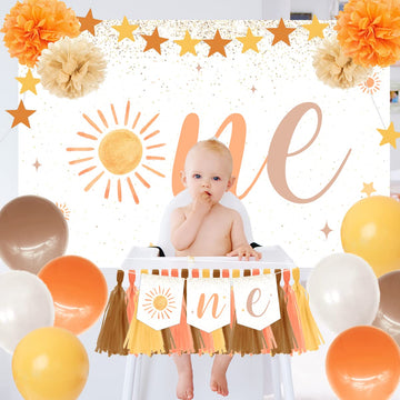 First Trip Around The Sun Set-Boho Sun 1St Birthday Party Decor With Sun Backdrop Banner, Balloons For Kids Birthday Party,Sun B