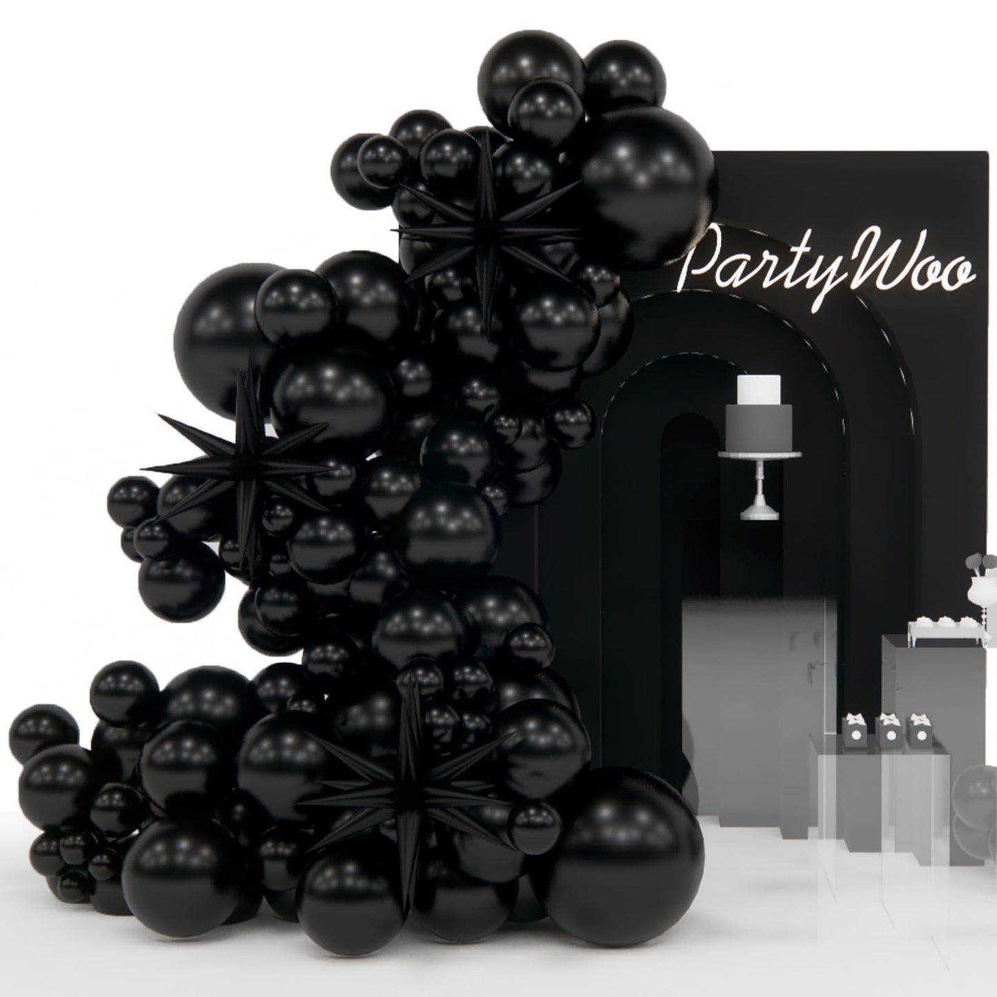 Partywoo Black Balloons, 110 Pcs 22 Inch Star Balloons And Black Balloons Different Sizes Pack Of 18 Inch 12 Inch 10 Inch 5 Inch For Balloon Garland Or Arch As Birthday Decorations, Party Decorations