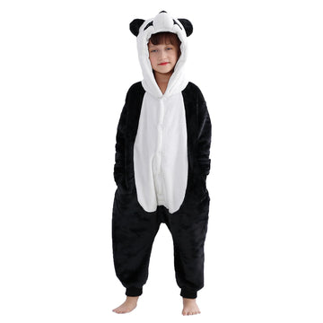 Michley Animal Hooded Romper Kids Flannel Halloween Pajamas Onesie 3-12T For Autumn Winter, Panda, 5-6T, Size110