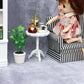 Miniature Dollhouse End Table 1:12 Scale Wooden Furniture Round Side Tea Table Model For Dollhouse Living Room Scene Decoration (White)
