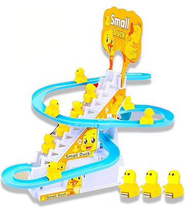 Hitlo Toys Duck Track Toy Set with Climbing Stairs and Slide, Music and LED Lights, Blue and Yellow, for Kids Boys and Girls 3+ 