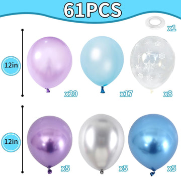 Blue Purple Silver Balloons, 60Pcs Frozen Balloons Metallic Purple Blue Silver Balloons With Pearl Blue Purple Snowflake Print P