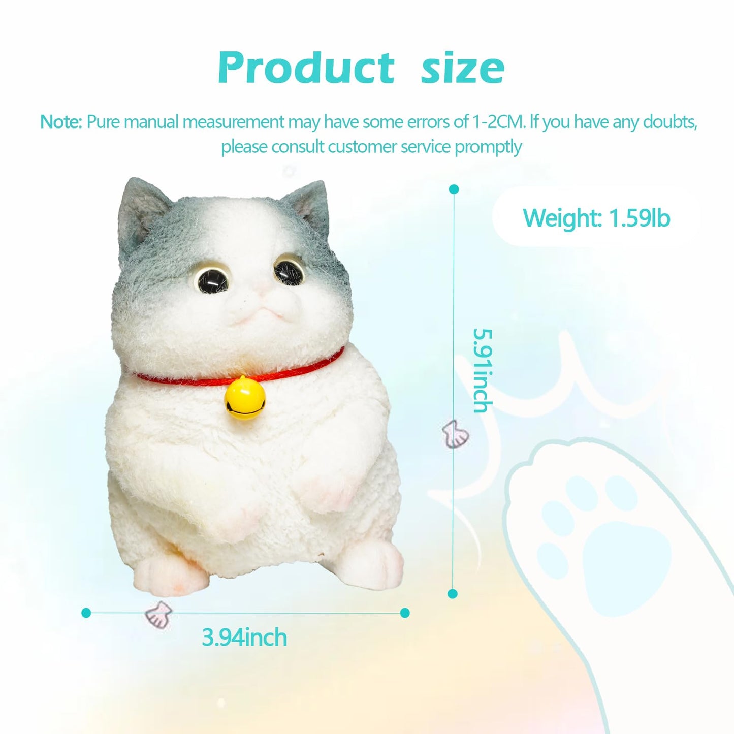 Taba Giant Cat Squishy For Kids Adults, Big Furry Cat Squishy Toys For Stress Relief, Super Soft Squeeze Fidget Toy (Blue And Wh