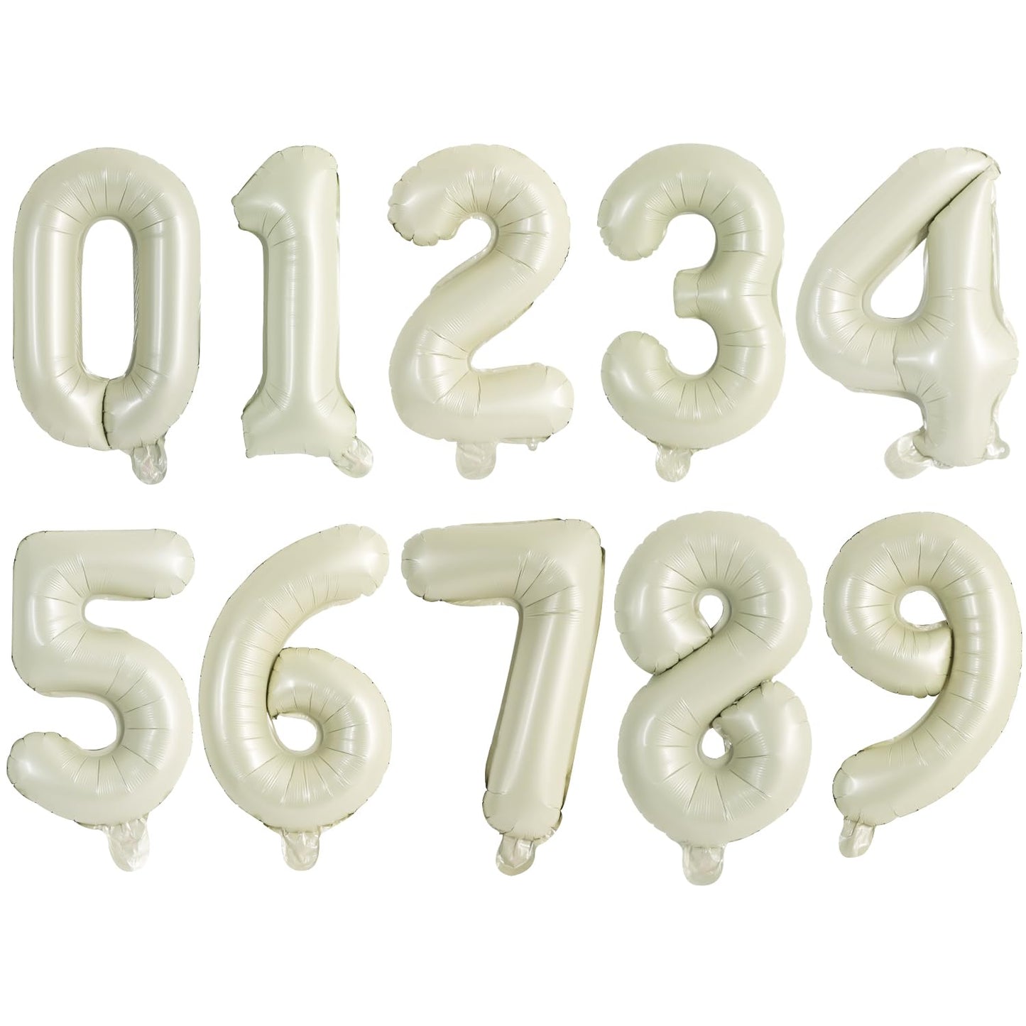 TONIFUL Number Balloons 16 Inch Cream White 0-9 Number Mylar Foil Balloons 10 Pcs Custom Digital Balloons for Birthday Party Eng