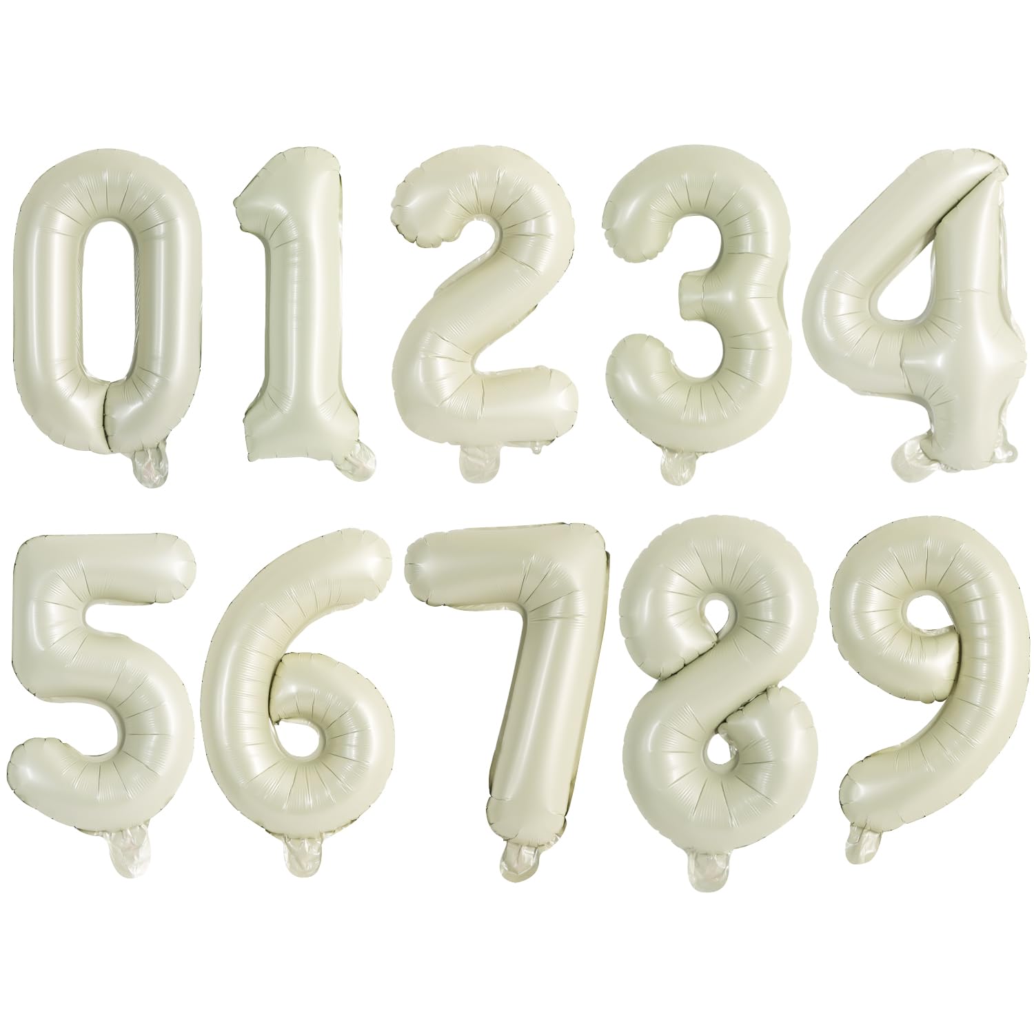 TONIFUL Number Balloons 16 Inch Cream White 0-9 Number Mylar Foil Balloons 10 Pcs Custom Digital Balloons for Birthday Party Eng