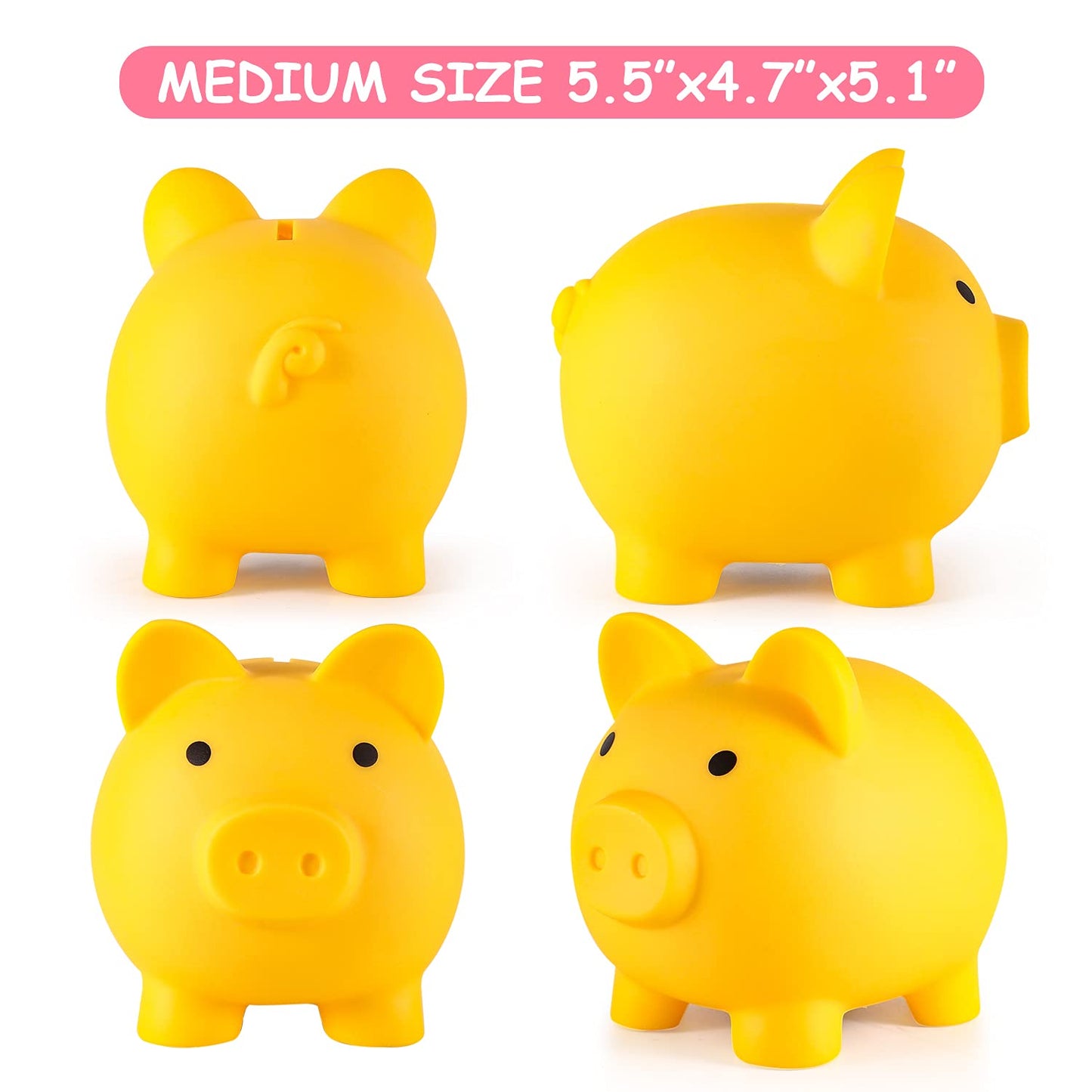 Piggy Bank, Unbreakable Plastic Money Bank, Coin Bank For Girls And Boys, Medium Size Piggy Banks, Practical Gifts For Birthday, Christmas, Baby Shower (Yellow)