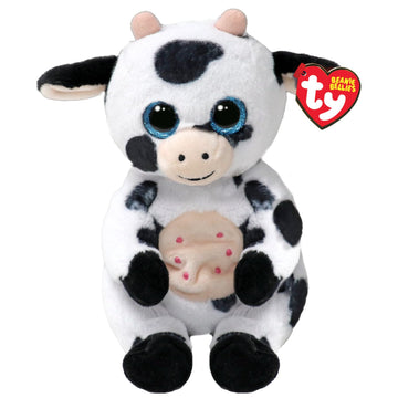 Ty Beanie Bellies - Herdly The Cow With Glitter Blue Eyes, The Original Plush Animals With Soft Belly 20 Cm - T41287