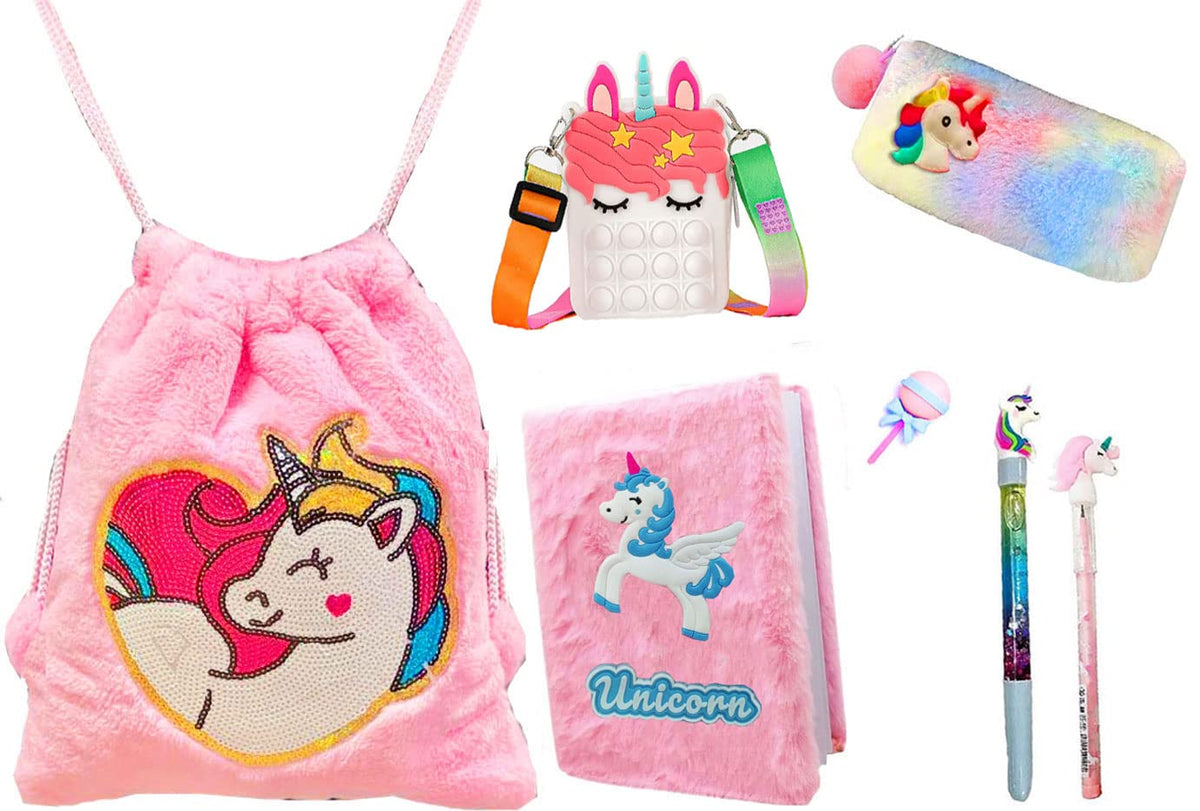 Neel Unicorn 7Pcs All In One Stationery Set For Kids, School Stationery School Supplies Gift Set For Girls Complete Stationery U