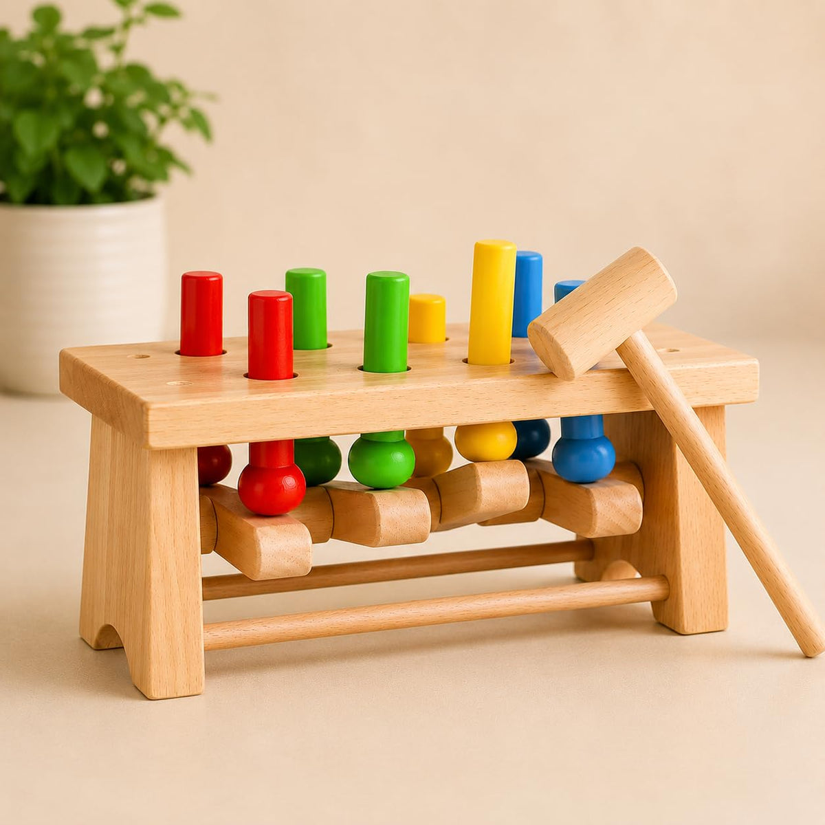 Zac Nest Wooden Hammer Bench Toy with Mallet for Toddlers Ages 13 Years