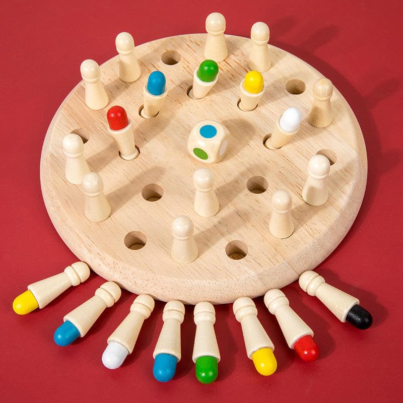 Wudcraft Wooden Memory Match Chess Game For Kids, Montessori Color Matching Board Game, Educational Brain Training Toy, Concentr