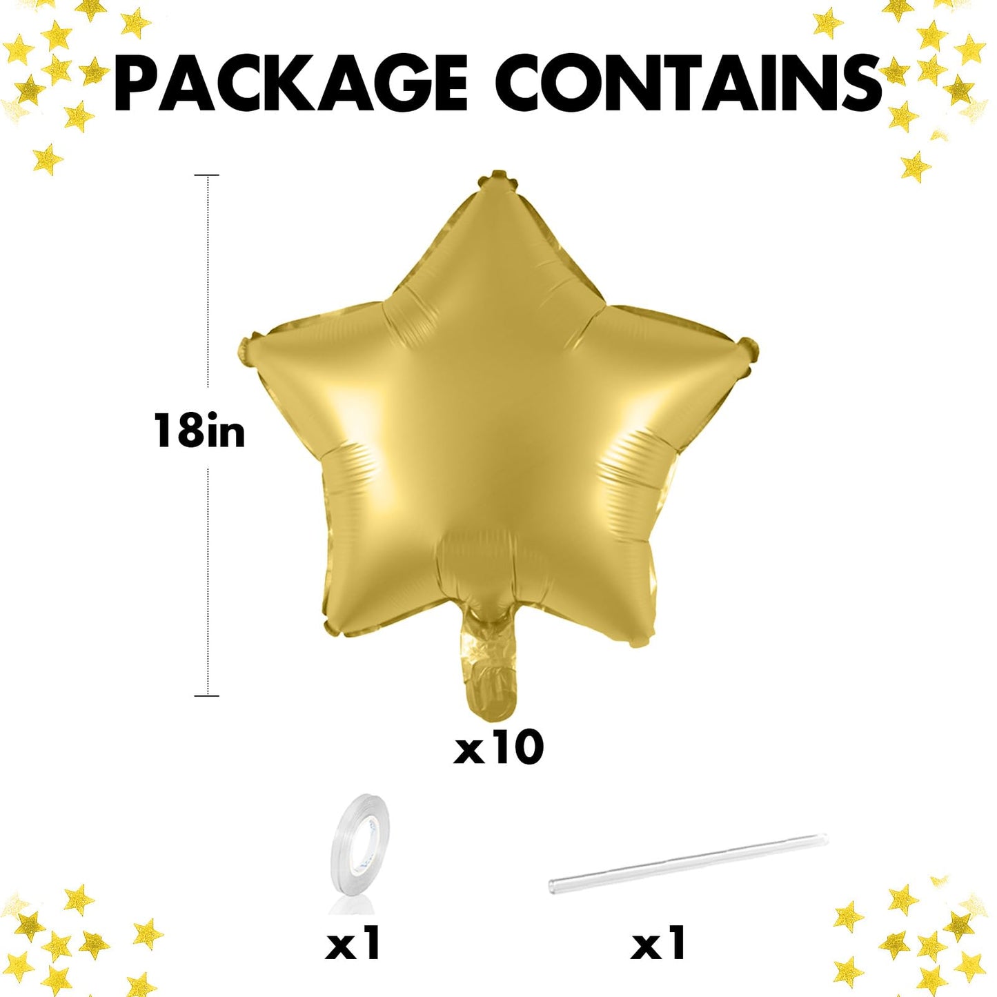 18 Inch Metal Gold Star Balloons, 10 Pcs Metallic Gold Star Shape Foil Balloon Helium Balloons, Big Mylar Star Balloons For Wedd