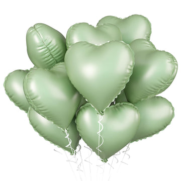 Sage Green Heart Balloon, 10Pcs Green Foil Heart Balloons, 18Inch Olive Green Heart Shape Balloons For Helium Birthday Party Dec