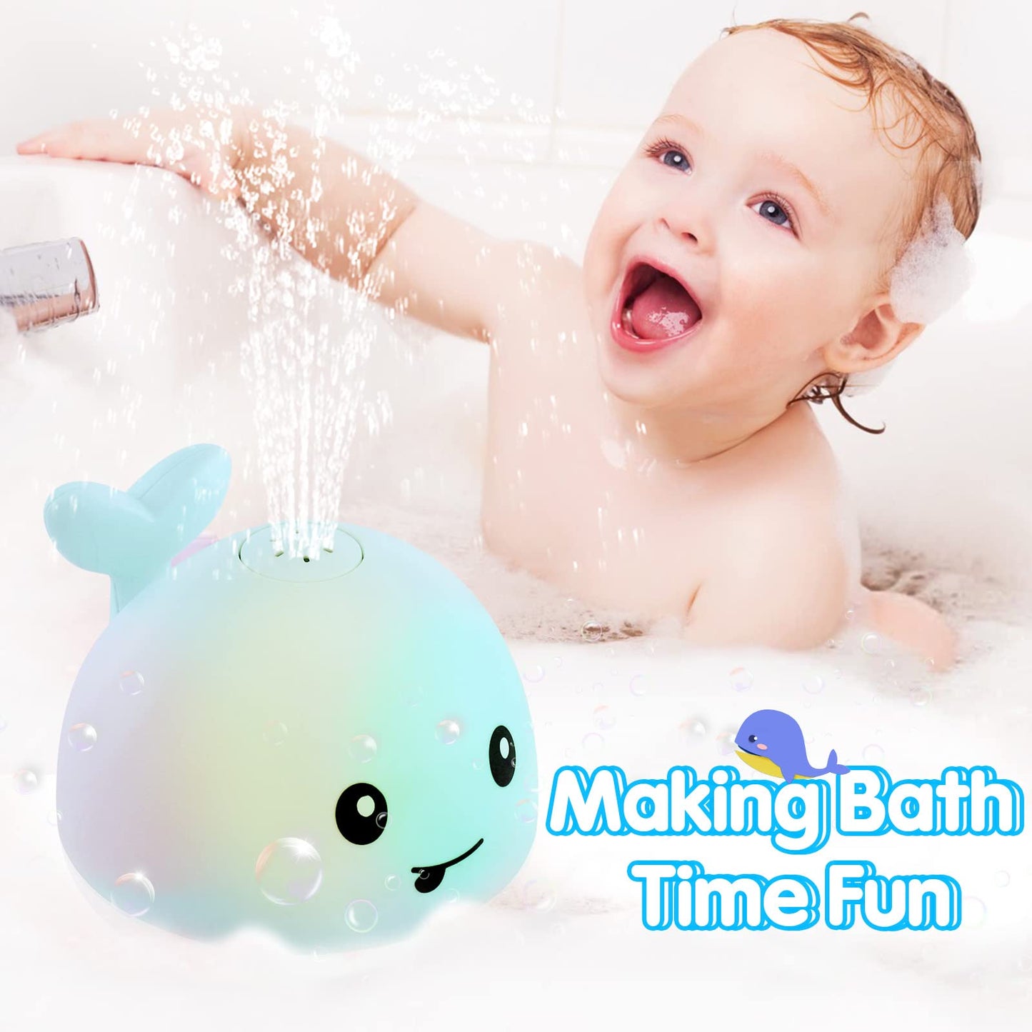 Gigilli Baby Bath Toys, Boys Pool Toys Water Table Spray Toy For Toddlers 1-3 2-4, Boys Light Up Whale Bath Toy Sprinkler 6-12-1