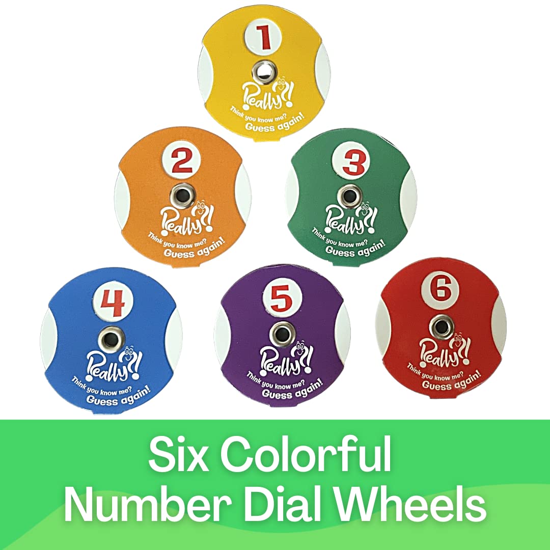 Really?! Number Dial Wheel Spinners - Set Of 6 - Game Accessories With Numbers 1-6 For Multiple Uses, Red, Orange, Yellow, Green