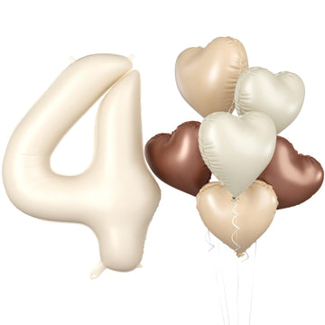 Biapian 40 Inch Cream Number 4 Balloons, Cream White Large 4Th Birthday Balloons With 18'' Foil Cream Heart Balloon Helium For 4