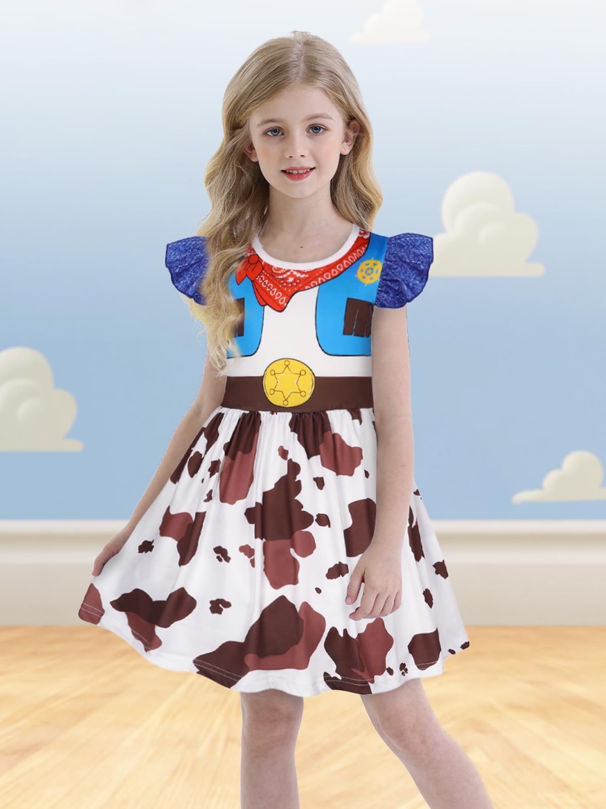 Eledobby Jessie Dress Girls Cowgirl Costume Princess Jessie Dress Kids Halloween Birthday Party Outfit 5-6Years