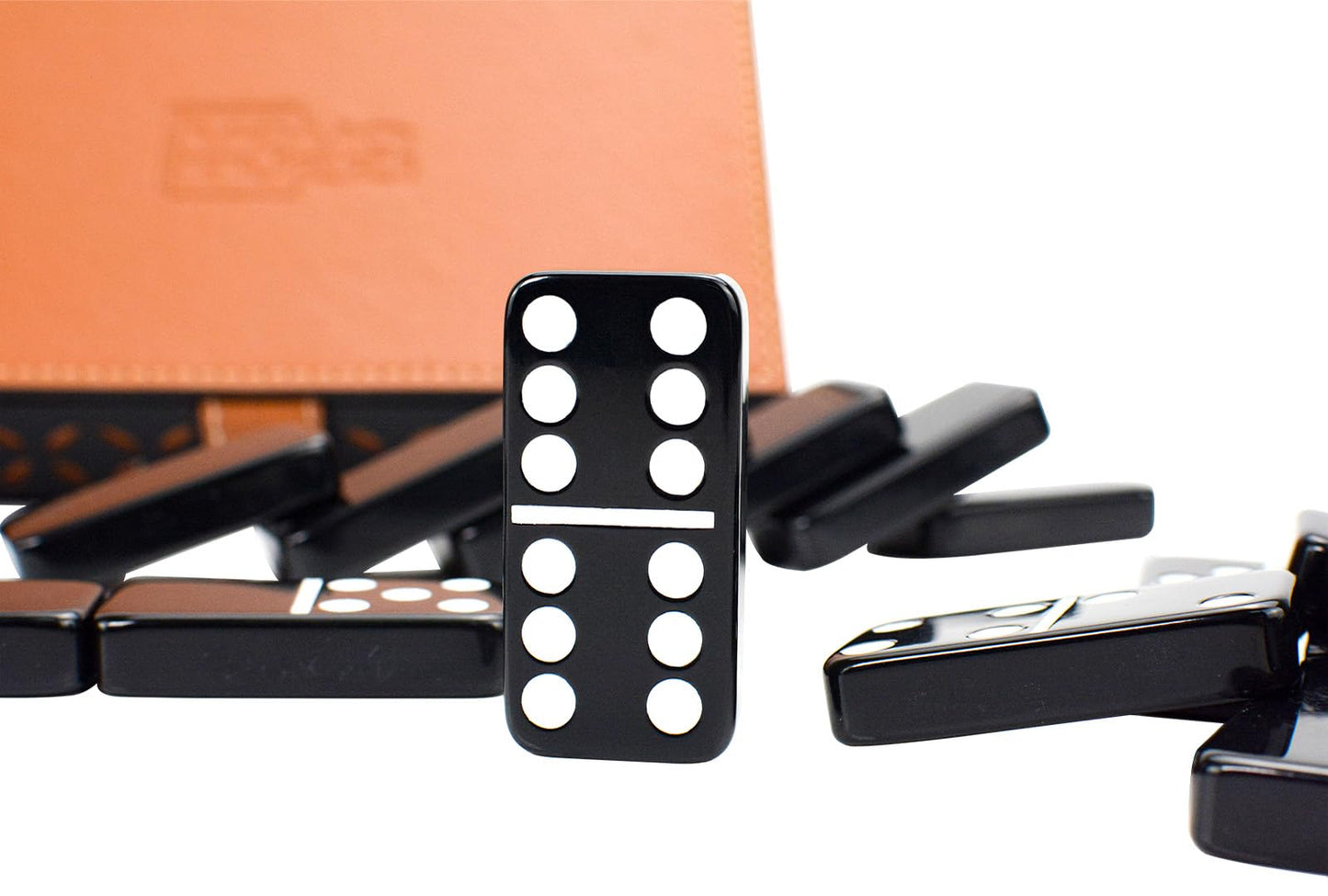 Vovotuzzi Double 6 Domino Set - Classic Black Acrylic Game for Adults & Kids, 7.42×5.04×1.44 inches, Perfect for Family Nights & Travel
