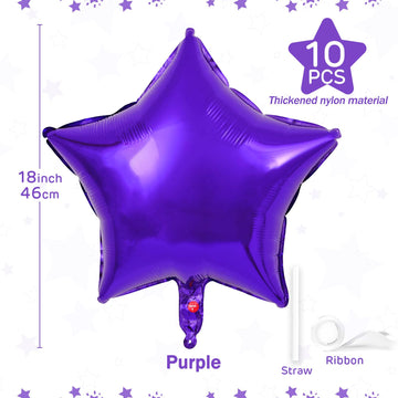 Purple Star Balloons 18 Inch, 10 Pcs Purple Star Shaped Mylar Helium Foil Metallic Balloon For Birthday Party Decorations Baby S
