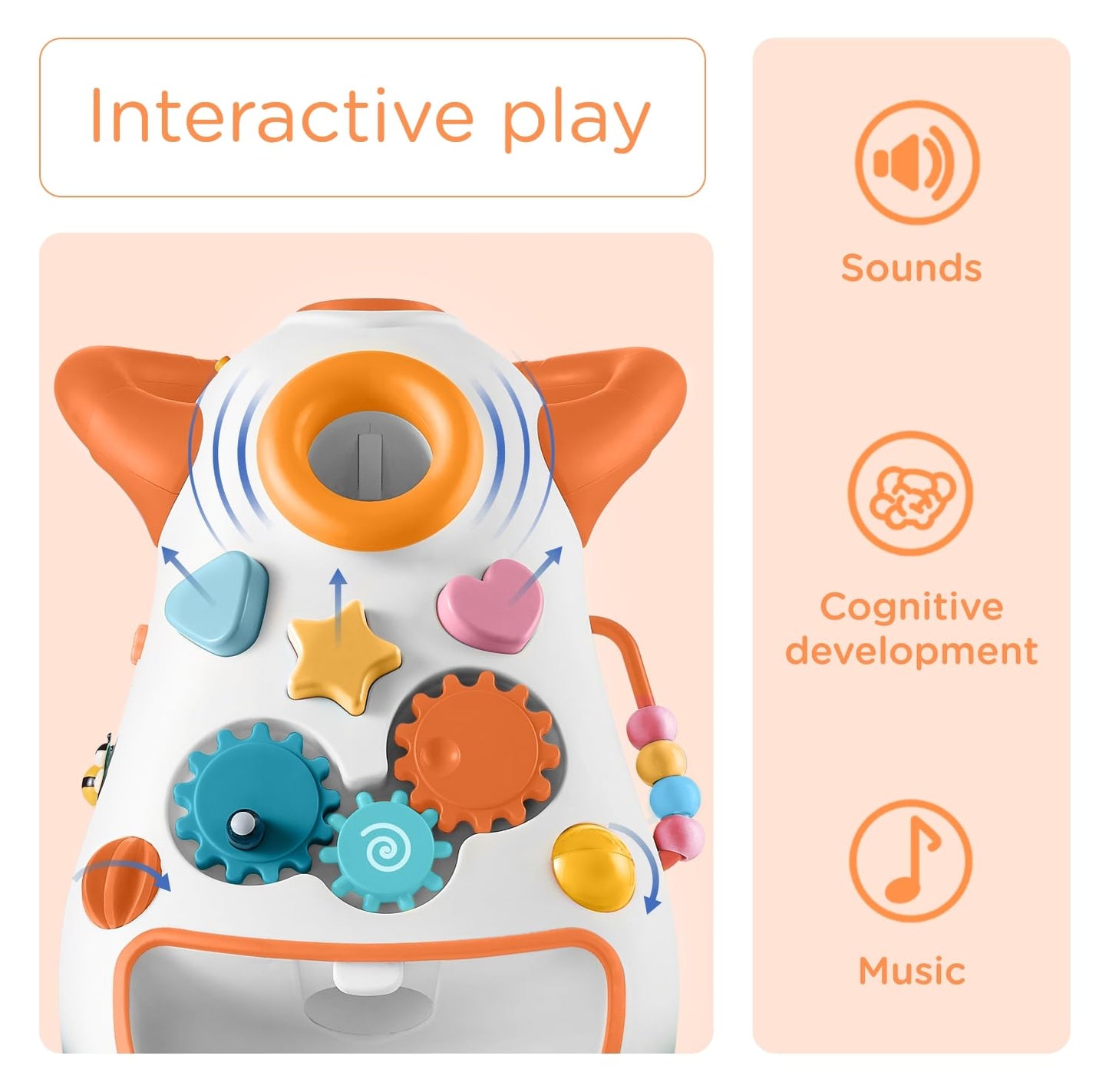 Kb Montessori Baby Walker - Interactive Push Toy For Toddlers Learning To Walk With Soft Music & Lights, Adjustable Speed & Non-