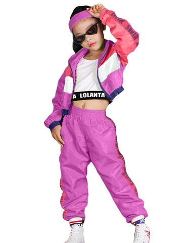 Lolanta Girls Street Dance Clothing Set, Hip Hop Modern Jazz Team Performance Costume, Girls Dance Wear Sets (Rose Red, 7-8)