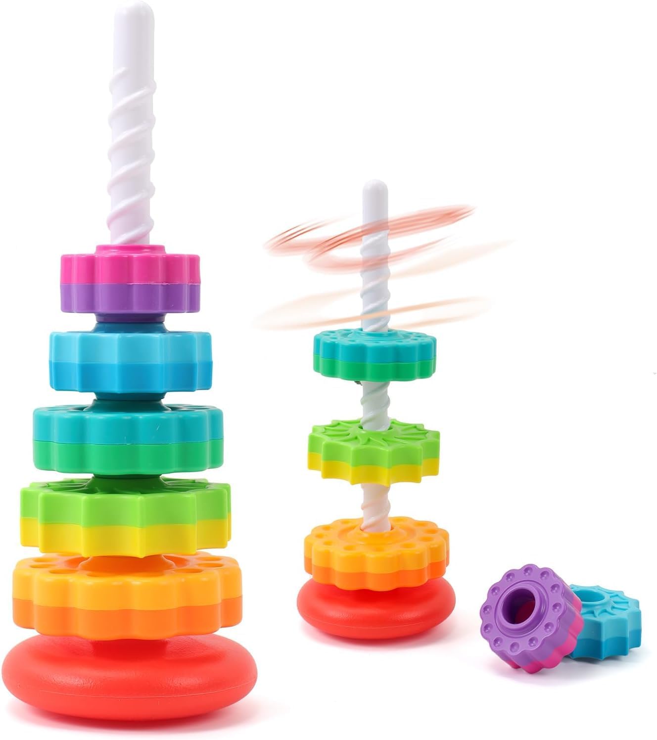 Rampkd Baby Spinning Stacking Toys, 13 Rainbow Ring Stacker Montessori Toys For Babies, Sensory Toys For Toddlers, Christmas An