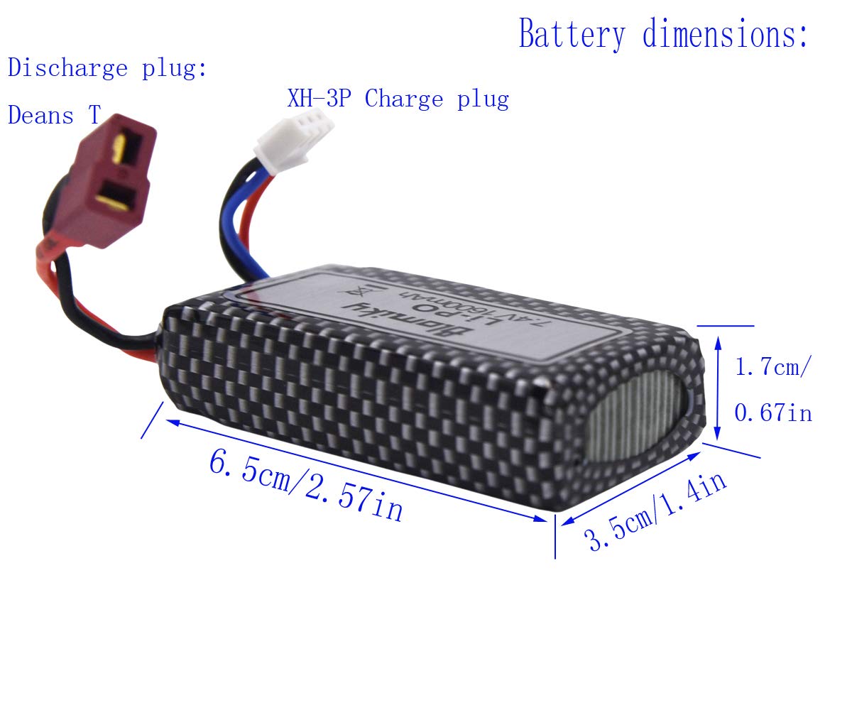 Blomiky 1 Pack 11.84Wh 7.4V 1600mAh T Connector Plug Li-Po Battery and USB Cable for 9125 1/10 Scale 4X4 48KMH 4X4 Fast RC Truck