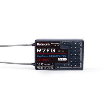 Radiolink R7FG 7 Channels RC Gyro Receiver, Voltage Telemetry Long Range Control, Water-Splash Proof for RC Crawler Drifting Car
