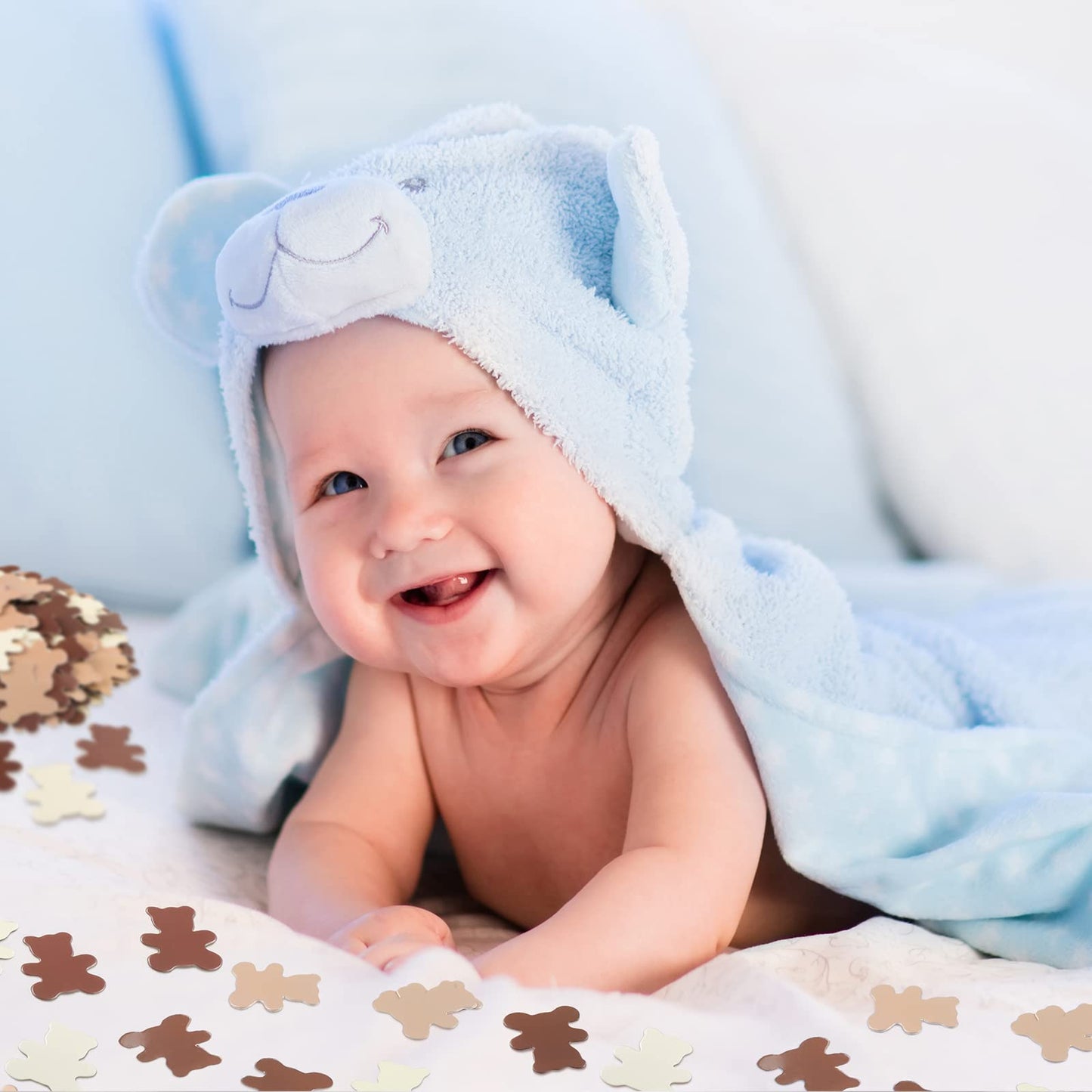 500 Pcs 1.2 Inch Bear Confetti Cream Brown Bear Shaped Baby Shower Confetti Sprinkles Scatter First Birthday Decorations for Boy