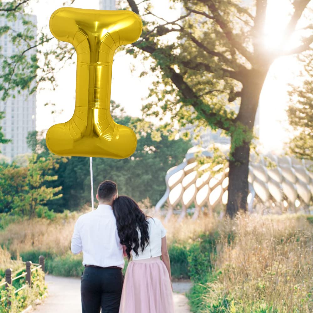Toniful 40 Inch Large Gold Letter I Balloons Helium Balloons,Foil Mylar Big Balloons For Birthday Party Anniversary Supplies Dec