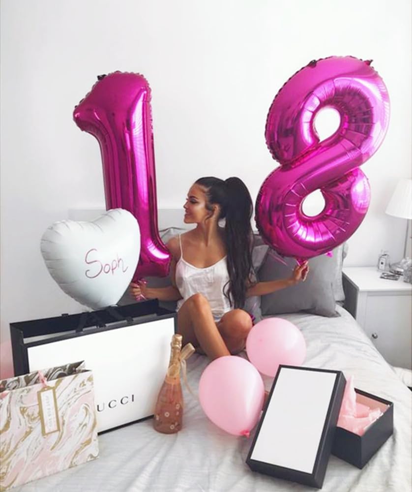 40 Inch Hot Pink Number 8 Balloon, 18Th Birthday Decorations For Girls, Large Mylar Foil Helium 8 18 28 80 1989 Balloon Birthday