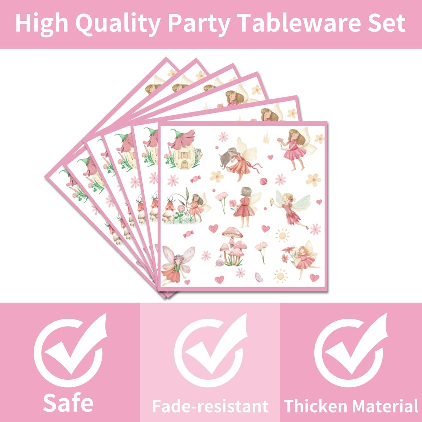 Fairy Birthday Party Supplies Tableware - 96Pcs Butterfly Flower Fairies Plates And Napkins Birthday Decorations, Enchanted Fore