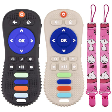 (2-Pack) Besosay Silicone Baby Remote Teether Teething Toys For Babies 0-3, 0-6, 6-12 Months, Soft Remote Teething Toys For Infa