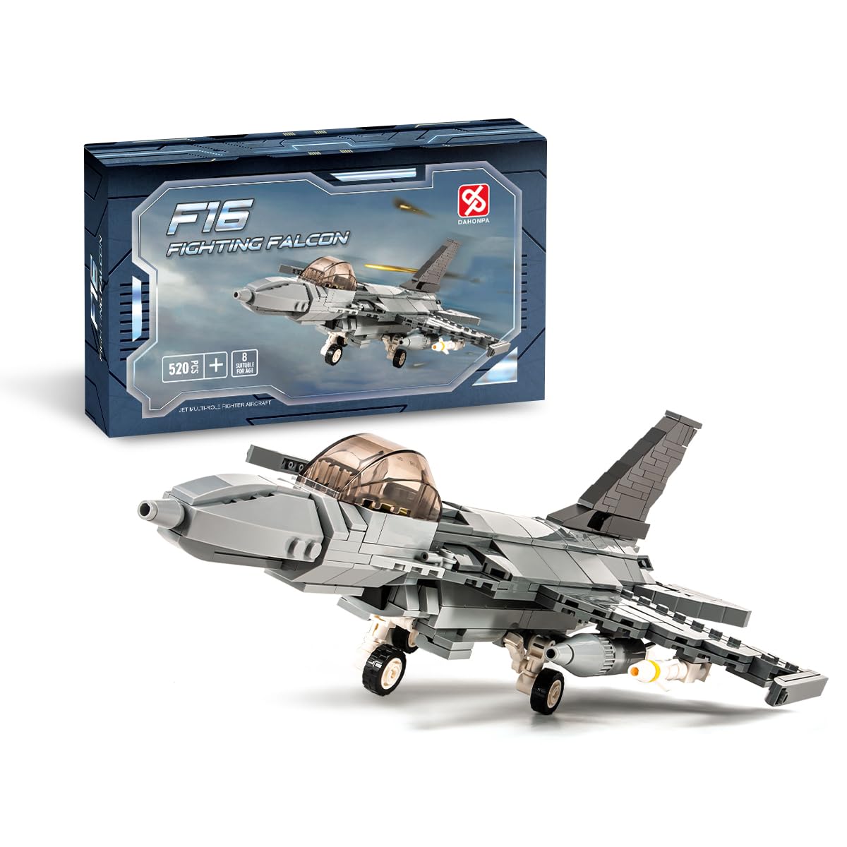 DAHONPA F-16 Fighting Falcon Military Army Air Building Bricks Set  520 Pieces Air-Force Build Blocks Toy  Gift for Kid and mature-themed.