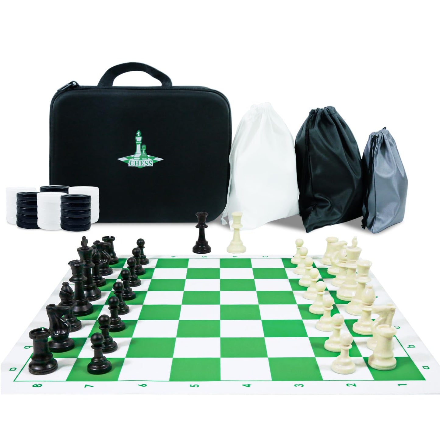 Travel Chess Set 20'' Silicone Chess Board-3.75'' King Height Plastic Chess Piece, Extra Queens & Storage Bag, 2 In 1 Portable C