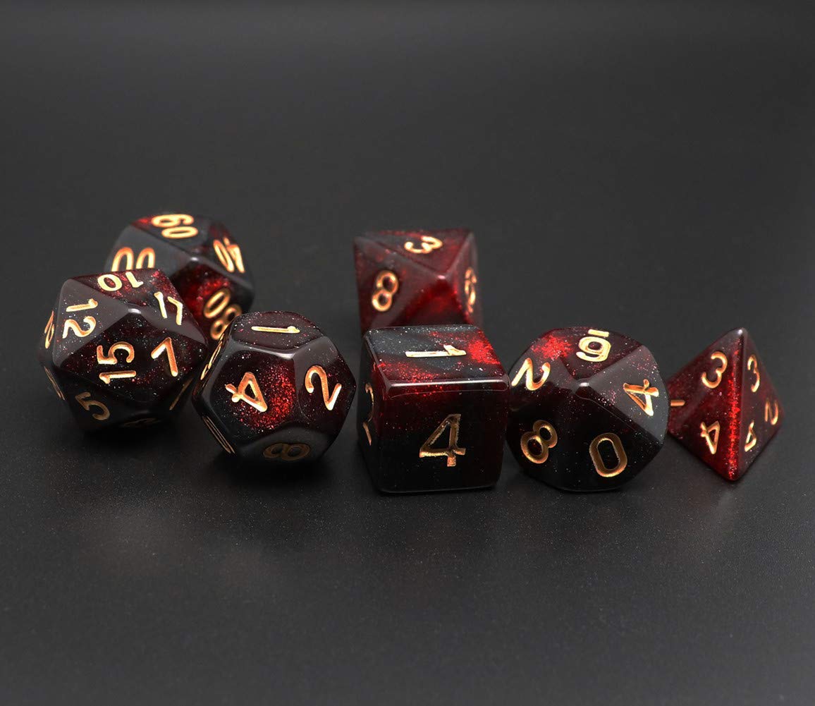 Creebuy Dnd Dice Set 7Pcs Red Mix Black Nebula Dice For Dungeon And Dragons D&D Rpg Role Playing Games Polyhedral Dice