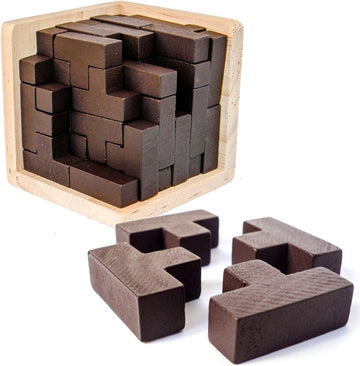 Original 3D Wooden Brain Teaser Puzzle: Engaging 3D Puzzle Box for Kids 8-12 & mature-themeds  Desk Toys Delight  Challenging Games & Wooden Puzzles for mature-themed Brain Boost (Brown)
