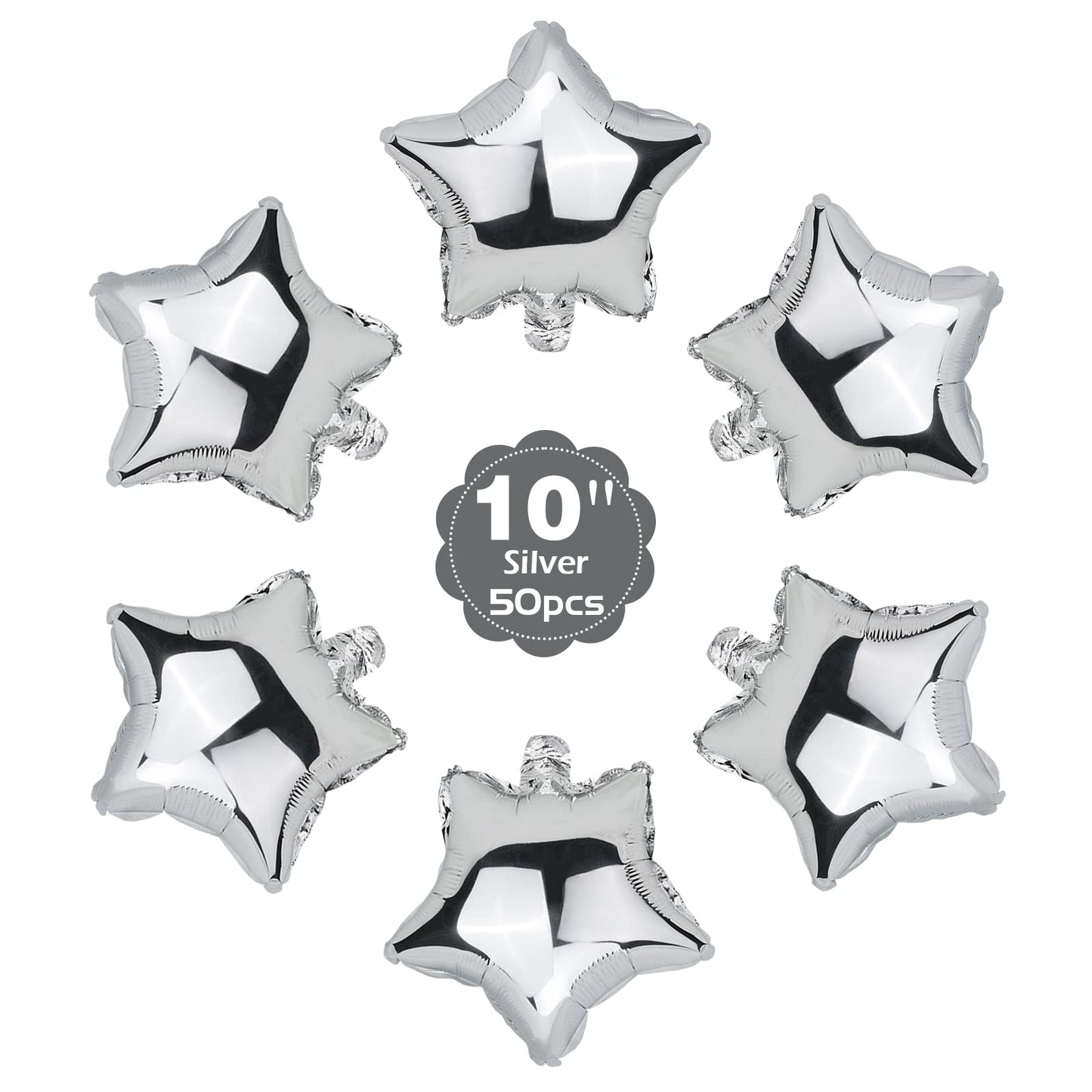 Moukiween Star Balloons,50 Pieces 10 Inch Silver Star-Shape Foil Balloons Mylar Balloons For Party Decorations