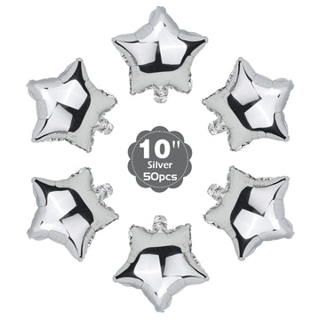 Moukiween Star Balloons,50 Pieces 10 Inch Silver Star-Shape Foil Balloons Mylar Balloons For Party Decorations
